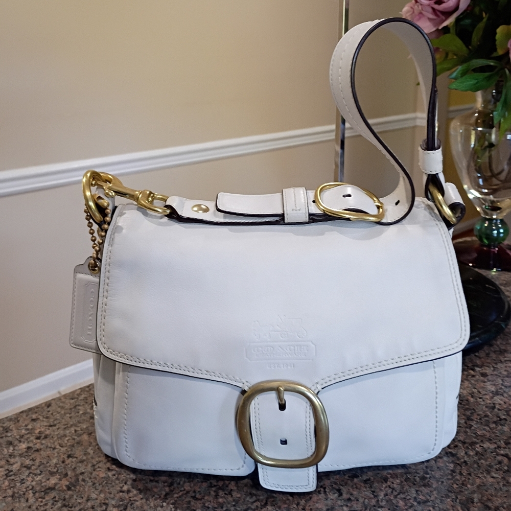 Coach vintage bleeker legacy tattersall flap shoulder bag with gold buckle - Picture 16 of 17